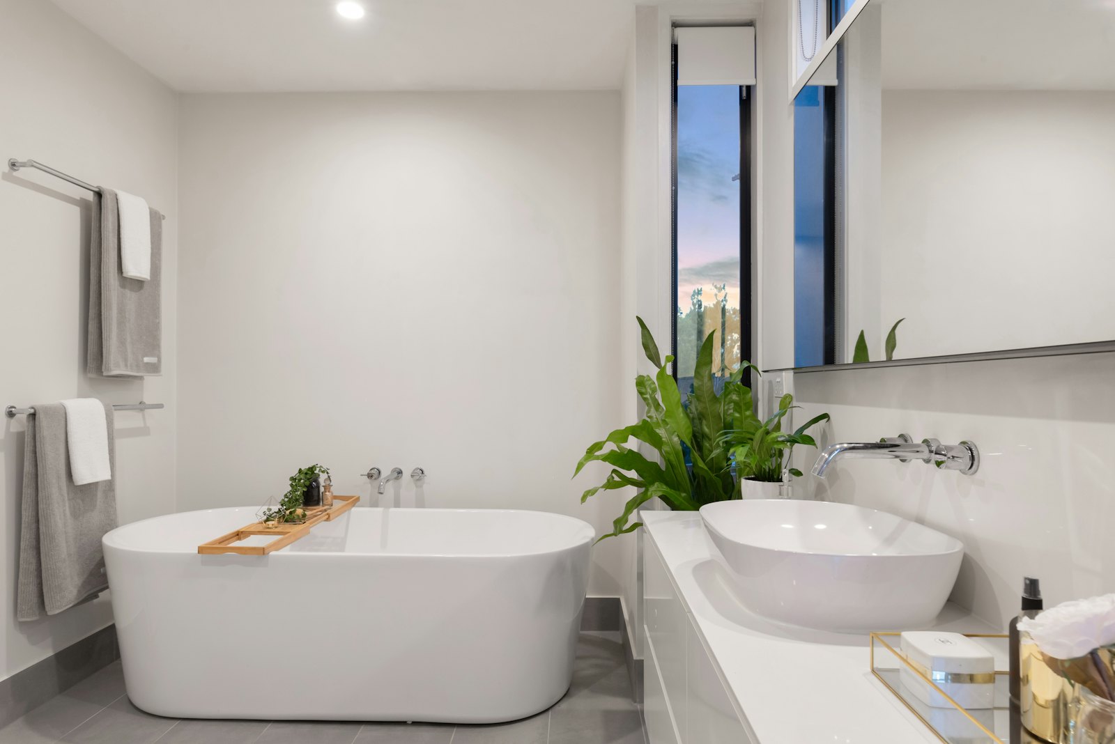 Bright accessible bathroom with level access and warm natural light